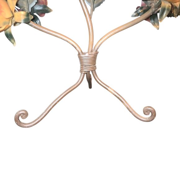 Vintage Metal Toleware Rose Accented 5 Arm Pillar Candle Candelabra 21"X15"X6" - Picture 5 of 11